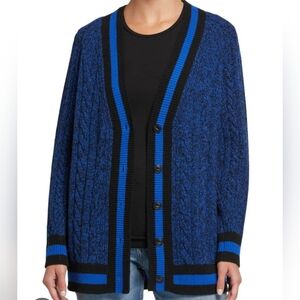 Rag & Bone Theon Extra Fine Merino Wool Cable Knit Cardigan Sweater Blue Black S